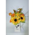 Large Ceramic Jug with Yellow Sunflowers, Lillies and Berries